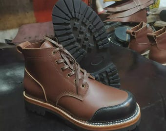 Handmade Brown Leather Ankle Boots | Men's Workwear Style