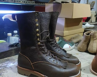 Men’s Tall Leather Lace Up Boots – Handmade Heavy Duty Brown Work Boots