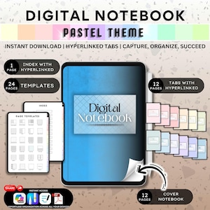 Pastel Digital Notebook | Aesthetic Planner | Hyperlinked Tabs | GoodNotes, Notability Compatible | Portrait Notebook with Tabs | ipad user