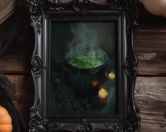 Witches Cauldron | Printable Halloween Wall Art, Moody Kitchen Witch Print, Witchcraft Decor (Digital Download)