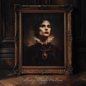 Principe Vampiro / Arte Stampabile Moody, Decorazione da Parete Gotica Vittoriana, Stampa Dark Romance, Ritratto Barocco Macabro, Dipinto a Olio Dark Academia