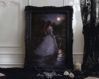 Moonlit Maiden | Moody Printable Wall Art, Gothic Fantasy Home Decor, Celestial Aesthetic Print (Digital Download)
