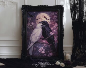 Cherry Blossom Ravens Print | Romantic Gothic Halloween Decor (Digital Download)