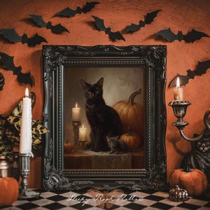 Cat Familiars | Witchy Printable Art, Halloween Decoration, Dark Autumn Wall Decor, Moody Fall Pumpkin Painting, Victorian Gothic Print image 8