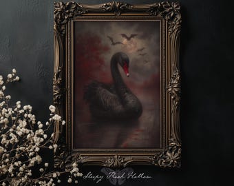 Black Swan & Bats | Moody Printable Wall Art, Gothic Fantasy Room Decor (Digital Download)