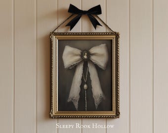 Lace Cameo Bow | Dark Coquette Room Decor, Moody Victorian Wall Art (Digital Download)