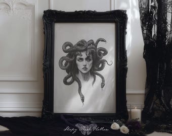 Medusa Printable: Minimalist Gothic Goddess Drawing, Witchy Dark Academia Decor (Digital Download)