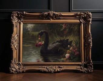 Black Swan | Moody Floral Printable Wall Art, Vintage Cottagecore Print (Digital Download)