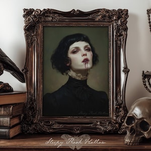 Vampire Duchess | Moody Printable Art, Victorian Gothic Wall Decor, Dark Romance Print, Macabre Baroque Portrait, Dark Academia Oil Painting