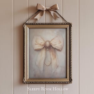 Victorian Lace Bow | PRINTABLE Wall Art, Light Academia Print, Neutral Vintage Aesthetic, Cottagecore Decor, Maximalist Coquette Painting