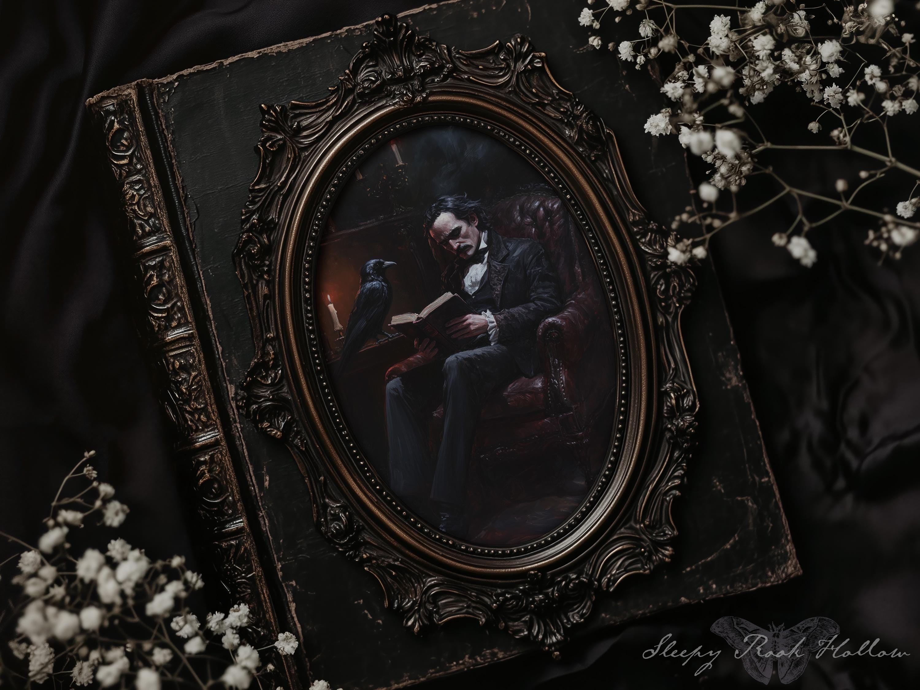 Edgar Allan Poe & Raven | Printable Dark Academia Wall Art, Gothic Book ...