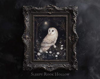 Owl and Moon Printable Wall Art: Dark Academia Decor (Digital Download)