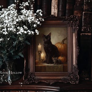 Cat Familiars | Witchy Printable Art, Halloween Decoration, Dark Autumn Wall Decor, Moody Fall Pumpkin Painting, Victorian Gothic Print image 6