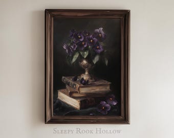 Violets | Moody Floral Print, Gothic Dark Academia Book Decor (Digital Download)