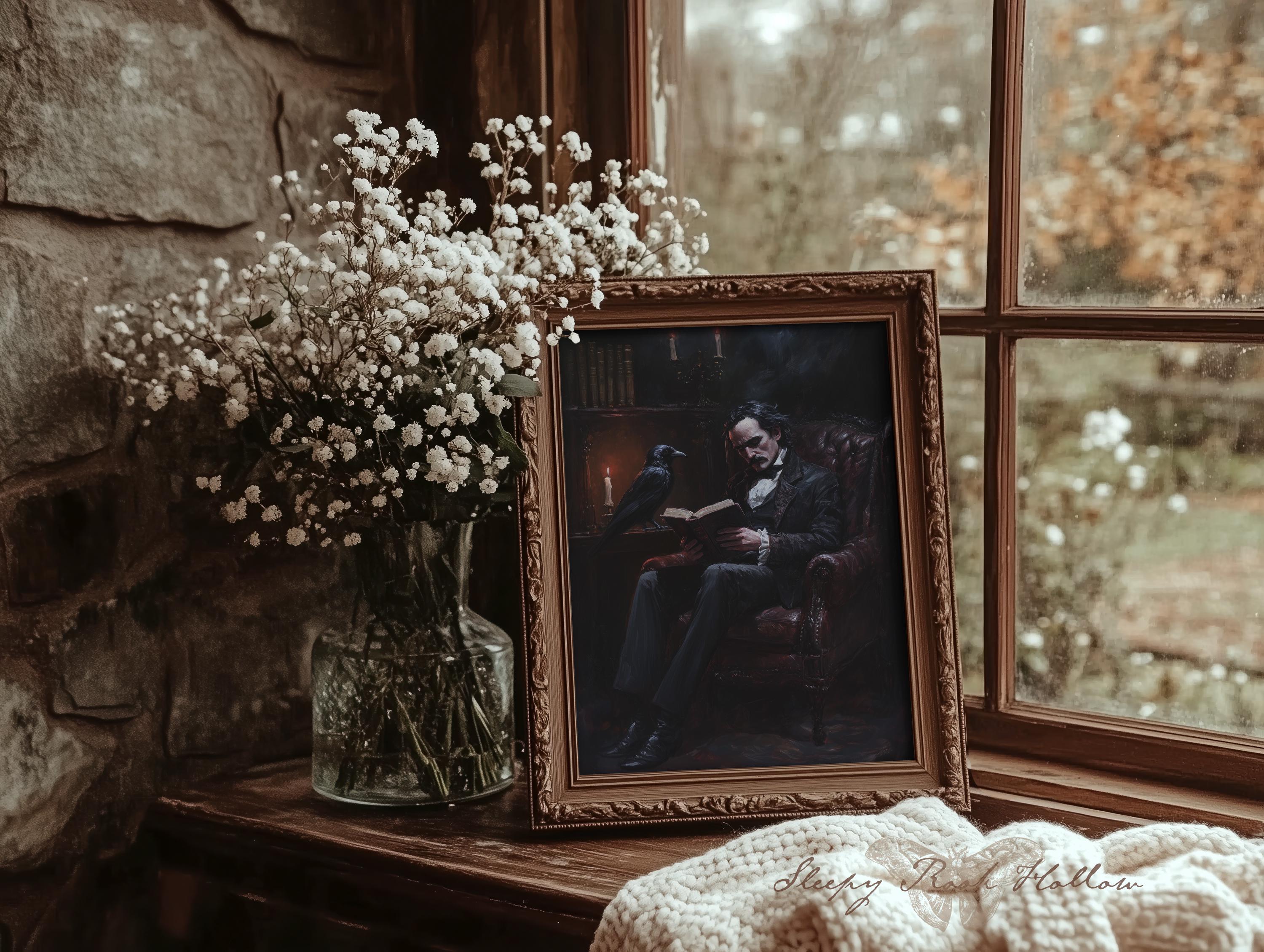 Edgar Allan Poe & Raven | Printable Dark Academia Wall Art, Gothic Book ...