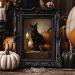 Cat Familiars | Witchy Printable Art, Halloween Decoration, Dark Autumn Wall Decor, Moody Fall Pumpkin Painting, Victorian Gothic Print image 4
