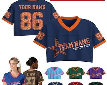 Custom Cheerleading Gifts Glitter Football Crop Top Jersey, Personalized Team Name Number Crop For Fan Shirt Sports Girl Outfit Gift for her