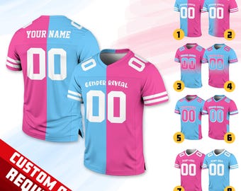 Maglia da football personalizzata per rivelare il sesso del bambino, coordinata con la famiglia, vestito personalizzato per rivelare il sesso del bambino per mamme e papà, maglia per la squadra del bambino e della bambina.