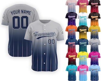 Custom Baseball Jersey With Personalized Team Name Number Logo, Gradient Gray Navy Jersey , Pinstripe baseball outfit for Teams and Gifts