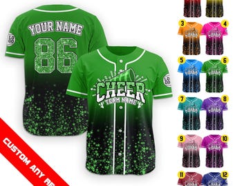 Personalized Glitter Cheer Jersey for Adult Kid, Custom Name Number Baseball Jersey, Cheerleading Mom, Cheerleader Gifts, Faux Cheer Glitter