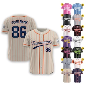Custom Pinstripe Baseball Jersey Shirt With Team Name Number Logo, Jersey for Women Men Youth Kid, Gifts for Baseball Lover, Couple Jerseys