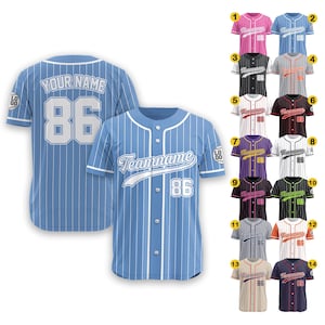 Custom Pinstripe Baseball Jersey Shirt With Team Name Number Logo, Jersey for Men Women Youth Kid, Gifts for Baseball Lover, Couple Jersey