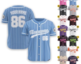 Camisa de beisebol personalizada com listras e nome do time, número e logotipo, camisa para homens, mulheres, jovens e crianças, presentes para amantes de beisebol, camisa de casal