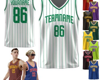 Personalized Pinstripe Basketball Jersey for Men Women Kids Fans, Personalized Gift Game day Outfit Streetwear, Team jersey shirts