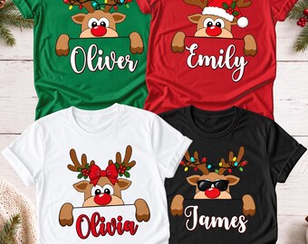 Custom Reindeer Family Christmas Shirt with Name Nickname, Christmas Family Tee, Custom Name Shirt, Matching Xmas Shirt Gifts for Christmas