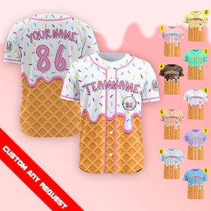 Personalized Ice Cream Drip Baseball Jersey for Men Women Youth Kid, Custom Summer Sport Outfit, Family Matching Sprinkle Drip Baseball