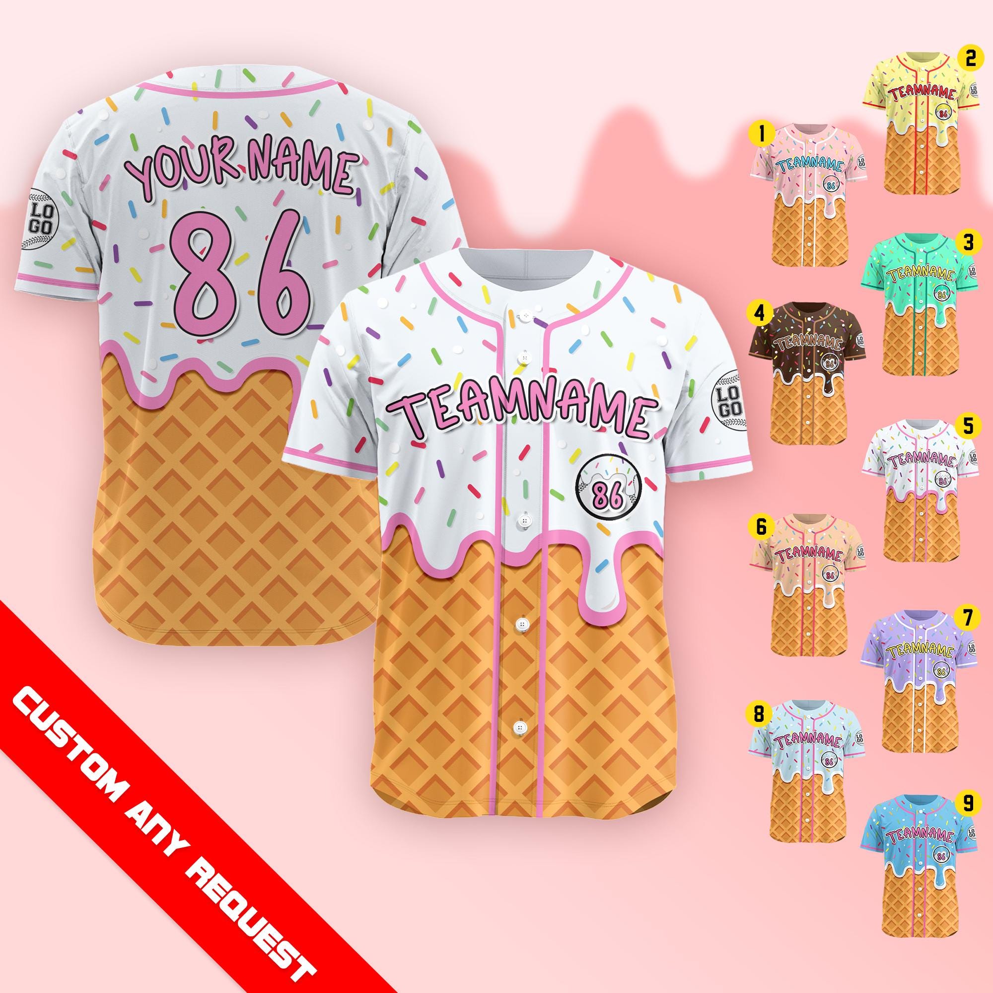 Personalized Ice Cream Drip Baseball Jersey for Men Women Youth Kid, Custom Summer Sport Outfit, Family Matching Sprinkle Drip Baseball