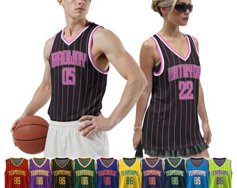 Maglia da basket personalizzata a righe per adulti, abbigliamento per bambini per il giorno della partita, uniforme da basket personalizzata per gli appassionati di basket, maglietta della squadra sportiva