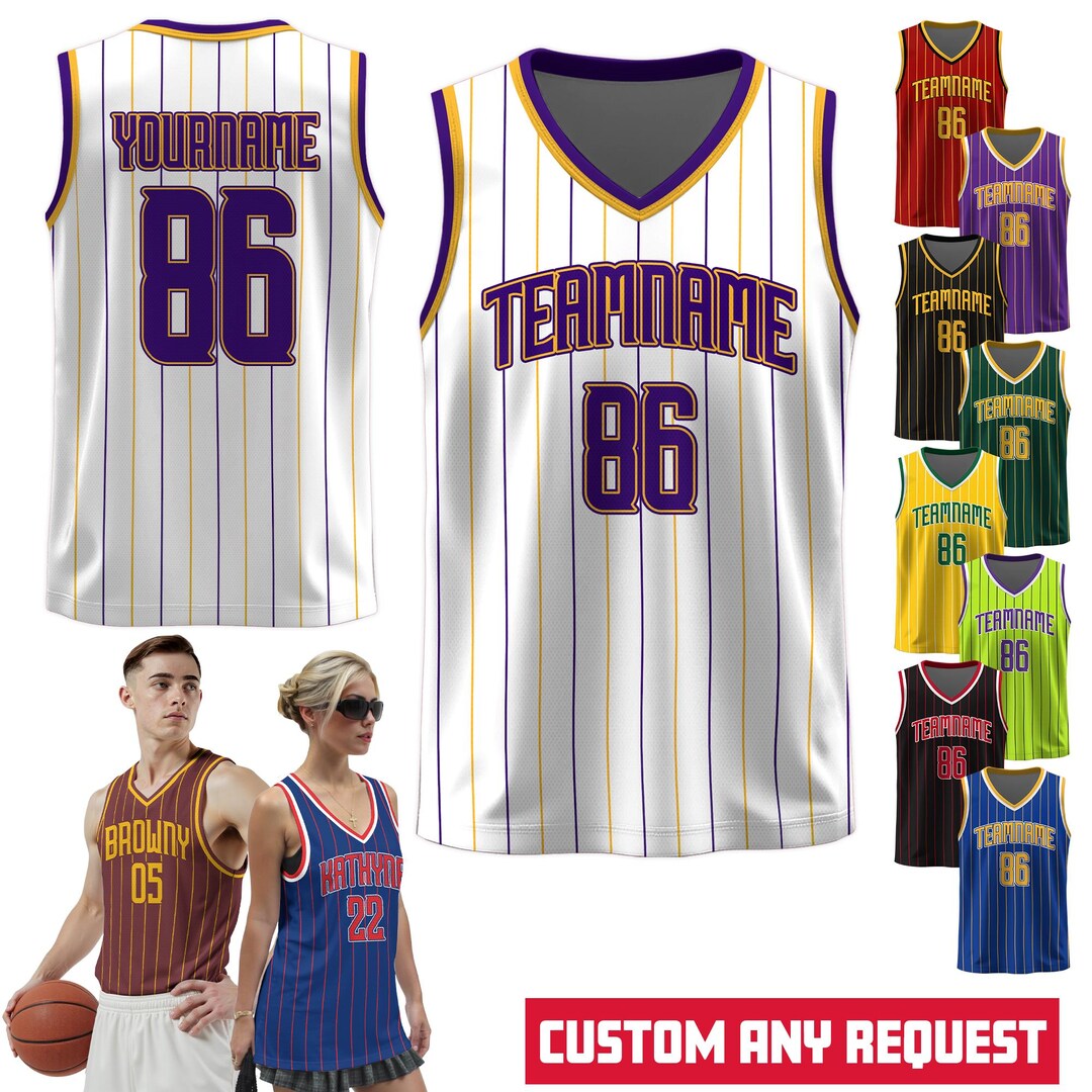 Personalized Pinstripe Basketball Jersey for Adults Kid, Custom