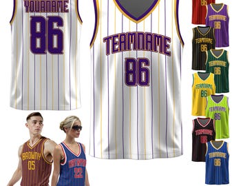 Maglia da basket personalizzata a righe per adulti e bambini, uniforme da basket personalizzata per gli appassionati di basket, maglietta della squadra sportiva per il giorno della partita
