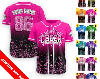 Personalized Glitter Cheer Jersey for Adult Kid, Custom Team Name Number Baseball Jersey, Faux Cheer Glitter, Cheerleading Mom, Cheerleader