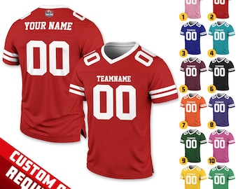 Personalized  Football Team Jersey, Custom Front Back Football V-neck Jersey For Men, Personalized Short Sleeve Team Sport Uniform Football