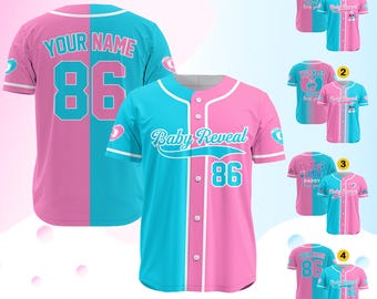 Personalized Baby Reveal Baseball Jersey for Family Gift,  Custom Gender Reveal Jersey, Family Jersey Matching, Blue or Pink Baseball Jersey