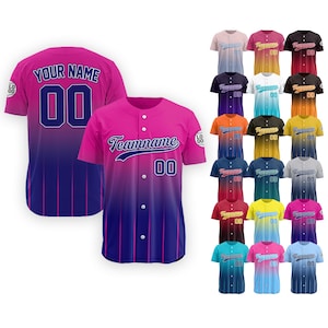 Custom Baseball Jersey With Team Name Number Logo, Personalized Baseball Jersey for Men Women Youth Preschool, Gradient Pink Navy Jersey