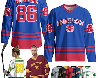 Camiseta deportiva personalizada de hockey sobre hielo, nombre del equipo, número y color, para hombres, mujeres y jóvenes, ideal para el día del partido.