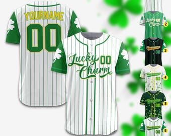Personalized Name St Patrick's Day Baseball Jersey for Adult Kid, Custom Color Shamrock Jersey, St. Patrick's Day Outfit Party Gift for Fans