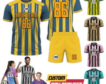 Gepersonaliseerde voetbalshirt shorts set met teamnaam logonummer, aangepast voetbalshirt voor wedstrijddag, voetbalcadeau meisjesjongen voor fanliefhebbers