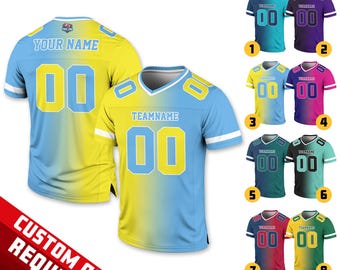 Personalized Gradient Football Team Jersey, Custom Front Back Football V-neck Jersey For Men, Custom Team Sport Uniform Football Fan Lovers