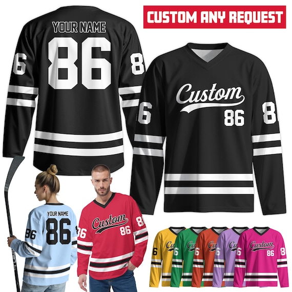 Personalized Ice Hockey Jersey for Men Women Youth Fan, Custom Ice Hockey Uniform, Sports Hockey Long Sleeve Hockey Gifts for men