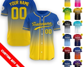 Camisa de beisebol com nome de time personalizado, camisa de beisebol personalizada com logotipo numérico para homens, mulheres, jovens, pré-escola, camisa de beisebol gradiente, presente