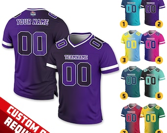 Camiseta de fútbol con degradado y nombre personalizado para adultos y niños, atuendo para el día del partido para fanáticos del fútbol americano, camiseta de malla con cuello en V para el equipo.