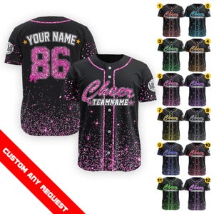 Personalized Glitter Baseball Jersey with Team Name Number for Adult Kid, Custom Cheerleading Team Baseball Jersey, Cheer Shirt Uniforms