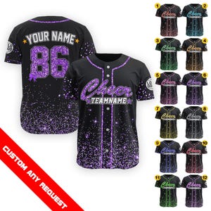 Custom Name Glitter Baseball Jersey For Men Women Youth Kid, Personalized Team Group Matching Jersey, Faux Glitter, Cheer Glitter Jersey