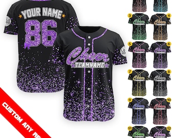 Custom Name Glitter Baseball Jersey For Men Women Youth Kid, Personalized Team Group Matching Jersey, Faux Glitter Cheer team Shirts
