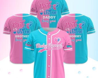 Personalized Baby Reveal Baseball Jersey for Adult Kid,  Custom Gender Reveal Jersey, Blue Or Pink Announcement, Family Jersey Matching Gift