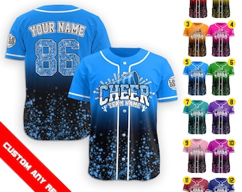 Personalized Glitter Cheer Jersey for Adult Kid, Custom Name Number Baseball Jersey, Faux Cheer Glitter, Cheerleading Mom, Cheerleader